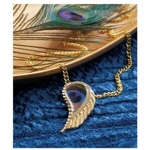 New peacock eye pendant black with gold charm handmade necklace